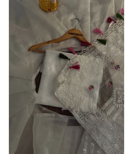 DB403 Beautiful Soft Organza Lucknowi Embroidery Work Celebrity Inspired Saree.(Blouse Unstitched)