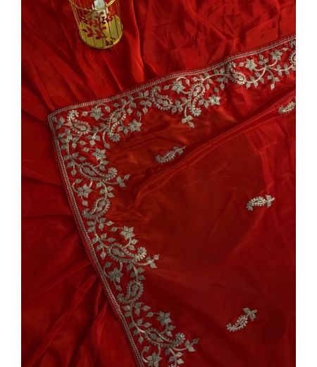 DB446 Beautiful Soft Silk Zardosi Work Celebrity Inspired Saree.