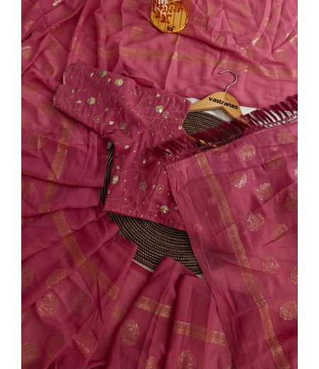 DB427 Beautiful Soft Star Georgette Ramanuj Foil Work Celebrity Inspired Sarees.(Blouse Unstitched)