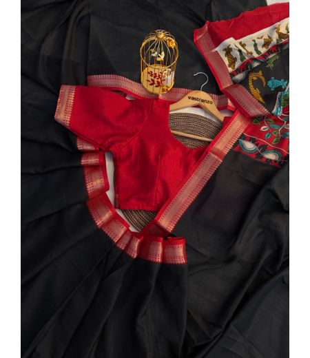 DB458 Beautiful Soft Cotton Kalamkari Printed Celebrity Inspired Sarees.(Blouse Unstitched)