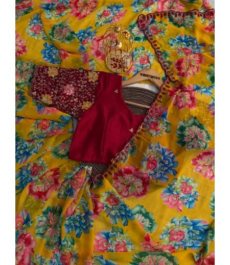 DB437 Beautiful Soft Georgette Elegant Printed Sequence Emboridary Work Celebrity Inspired Saree.(Blouse Unstitched)