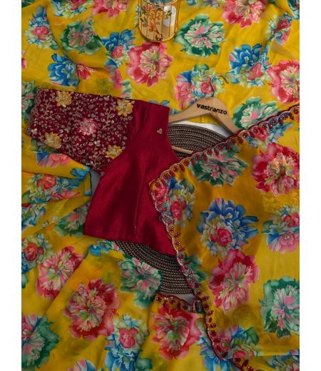 DB437 Beautiful Soft Georgette Elegant Printed Sequence Emboridary Work Celebrity Inspired Saree.(Blouse Unstitched)