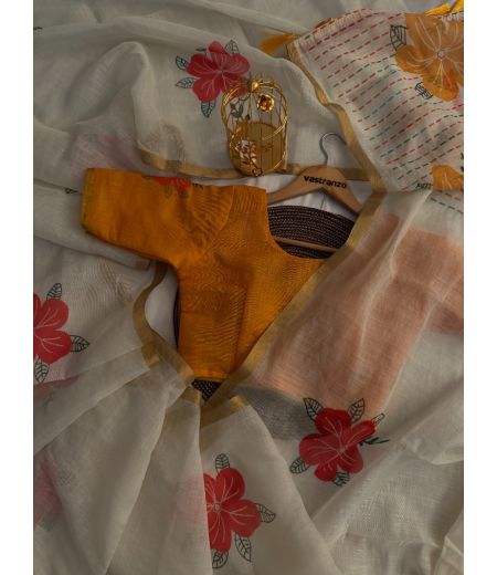 DB425 Beautiful Soft Linen Elegant Printed Celebrity Inspired Saree.(Blouse Unstitched)