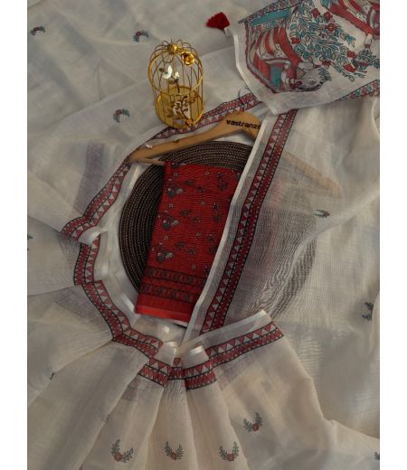 DB419 Beautiful Soft Cotton Madhubani Printed Celebrity Inspired Saree.