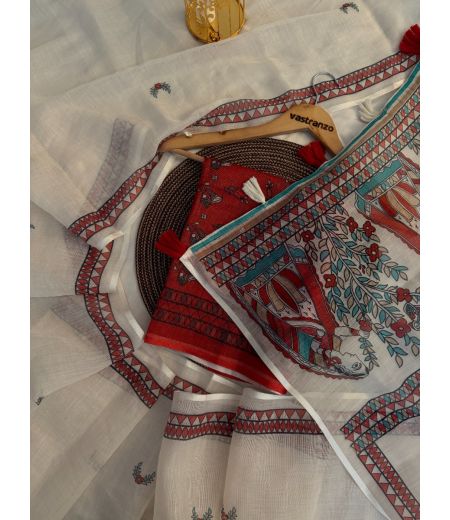 DB419 Beautiful Soft Cotton Madhubani Printed Celebrity Inspired Saree.