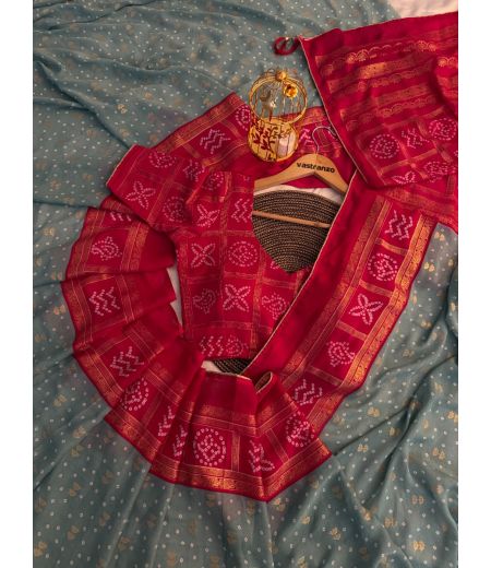 DB453 Beautiful Soft Bamber Viscose Georgette Bandhani Printed Celebrity Inspired Sarees.(Blouse Unstitched)