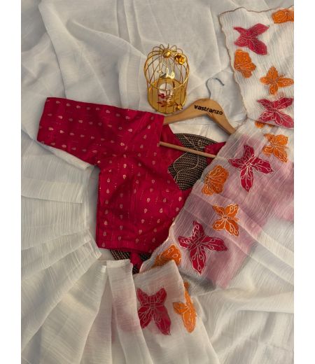 DB455 Beautiful Soft Crunchy Chiffon Handbrush Painted Embroidery Work Celebrity Inspired Saree.(Blouse Unstitched)