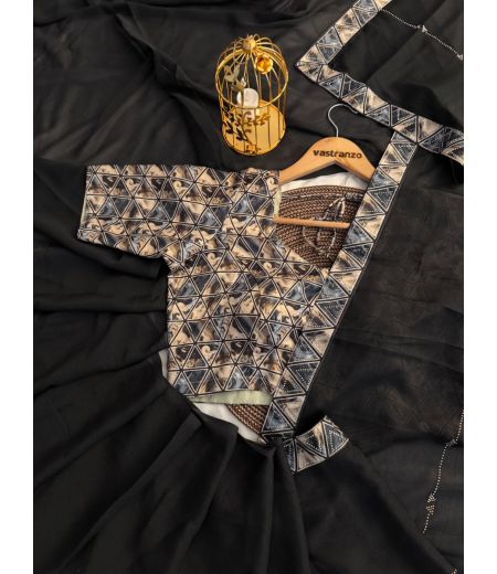 DB454 Beautiful Soft Georgette Diamond Work Celebrity Inspired Saree.(Blouse Unstitched)