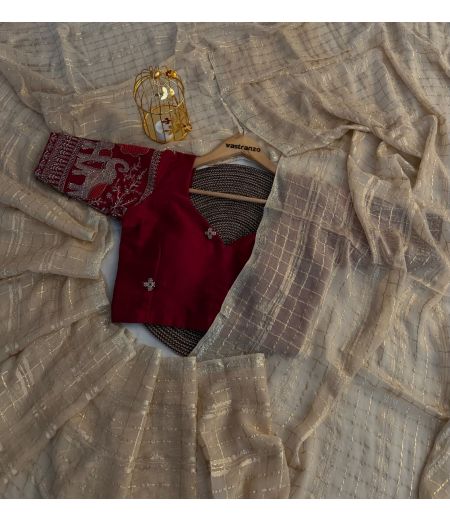 DB468 Beautiful Soft Viscose Georgette Zari Chex Weaving Saree.(Blouse Unstitched)