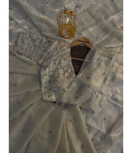 DB489 Beautiful Soft Sattin Silk Celebrity Inspired Saree with Designer Work Blouse.(Blouse Unstitched)