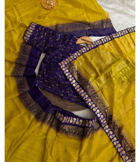 DB490 Beautiful Soft Moss Chiffon Paithani Printed Foil Work Saree with Handwork Lace Border.(Blouse Unstitched)