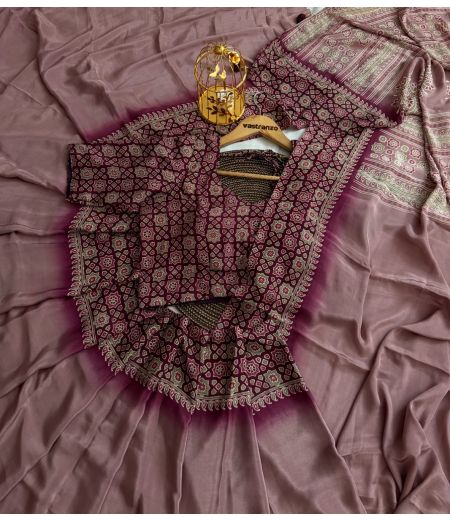 DB492 Beautiful Soft Sattin Silk Ajrakh Printed Celebrity Inspired Sarees.(Blouse Unstitched)