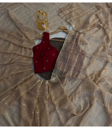 DB493 Beautiful Soft Viscose Georgette Chex Zari Weaving Celebrity Inspired Saree.(Blouse Unstitched)