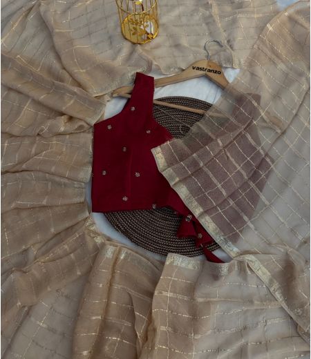 DB493 Beautiful Soft Viscose Georgette Chex Zari Weaving Celebrity Inspired Saree.(Blouse Unstitched)