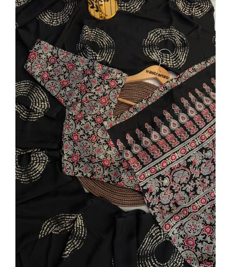 DB501 Beautiful Soft Satin Ajrakh Printed Celebrity Inspired Sarees.