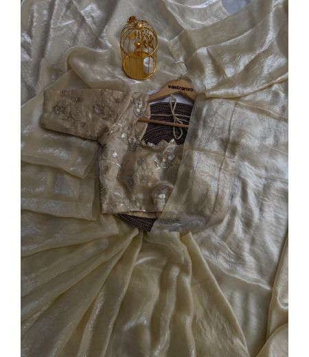 DB515 Beautiful Soft Sattin Silk Celebrity Inspired Sarees with Handwork Blouse.(Blouse Unstitched)