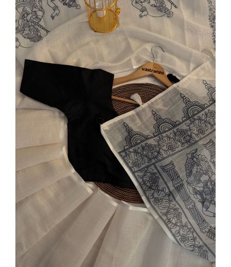 DB516 Beautiful Soft Linen Kalamkari Printed Celebrity Inspired Saree.(Blouse Unstitched)