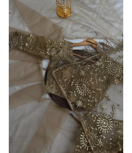 DB529 Beautiful Soft Butterfly Net Sequence Emboridary Work Celebrity Inspired Saree.(Blouse Unstitched)