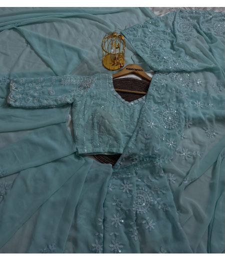 DB531 Beautiful Soft Faux Georgette Sequence Emboridary Work Celebrity Inspired Saree.(Blouse Unstitched)