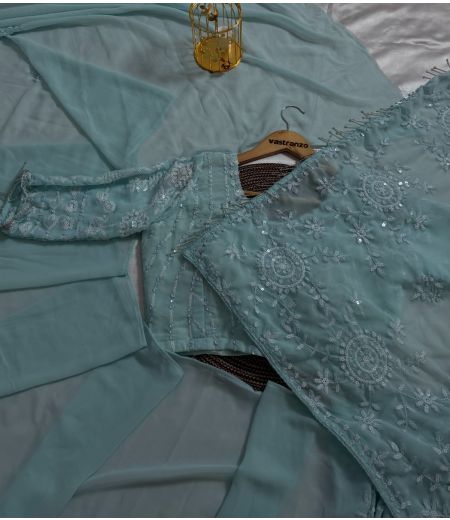 DB531 Beautiful Soft Faux Georgette Sequence Emboridary Work Celebrity Inspired Saree.(Blouse Unstitched)