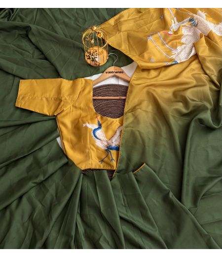 DB534 Beautiful Soft Crape Silk Swan Digital Printed Celebrity Inspired Saree.