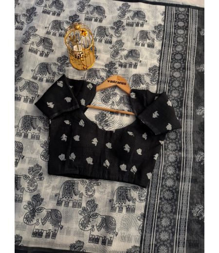 DB583 Beautiful Soft Linen Kalamkari Printed Celebrity Inspired Saree.(Blouse Unstitched)