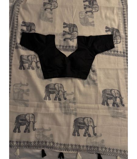 DB528 Beautiful Soft Linen Kalamkari Printed Celebrity Inspired Saree.(Blouse Unstitched)