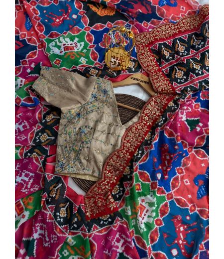 DB545 Beautiful Soft Georgette Patola Printed Siroski Diamond Work Celebrity Inspired Saree.(Blouse Unstitched)