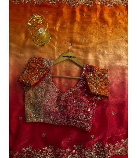 DB546 Beautiful Soft Sattin Space Padding Silk Sequence Emboridary Work Celebrity Inspired Sarees.(Blouse Unstitched)