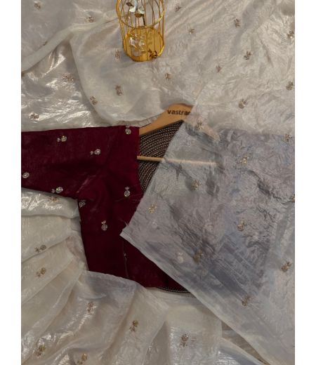 DB03 Beautiful Soft Imported Sattin Dual Shaded Sequence Zari Butti Work Celebrity Inspired Sarees.(Blouse Unstitched)