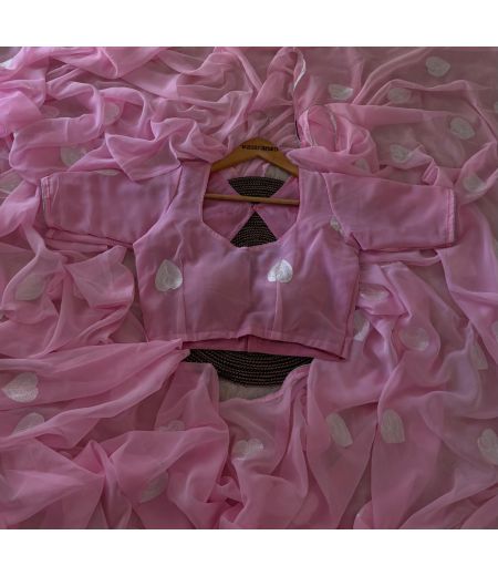 DB98 Beautiful Soft Georgette Gmathi Thread Work Celebrity Inspired Sarees.(Blouse Unstitched)