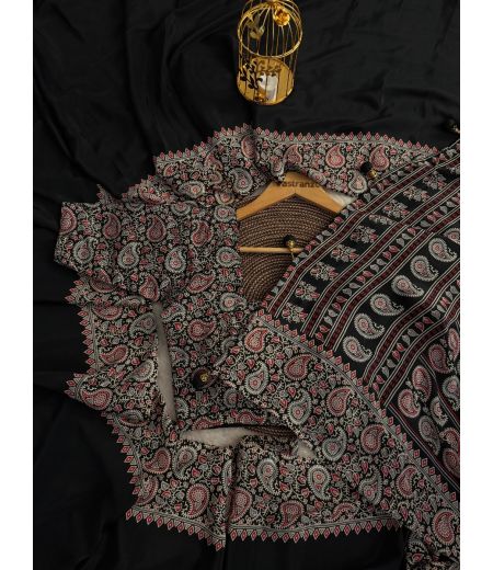 DB97 Beautiful Soft Satin Silk Ajrakh Printed Celebrity Inspired Sarees.(Blouse Unstitched)