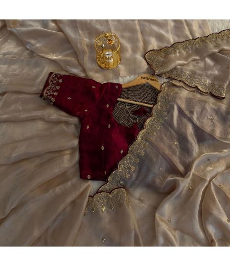 DB95 Beautiful Soft Space Silk Sequence Emboridary Work Designer Saree.