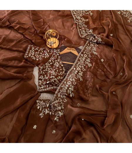 DB92 Beautiful Soft Chiffon Two Tone Sequence Emboridary Work Celebrity Inspired Sarees.