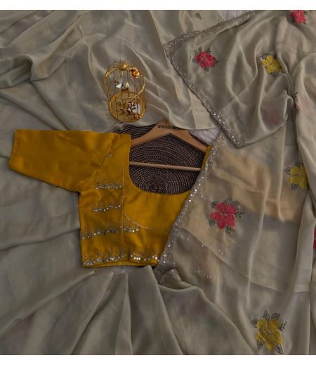 DB91 Beautiful Soft Rangoli Silk Embroidery Mirror Work Celebrity Inspired Saree.(Blouse Unstitched)