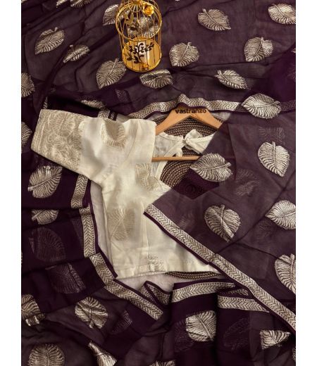 DB72 Beautiful Soft Viscose Georgette Leaf Jacquard Weaving  Saree.(Blouse Unstitched)