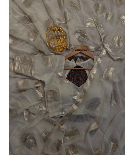 DB70 Beautiful Soft Viscose Georgette Leaf Jacquard Weaving Celebrity Inspired Saree.(Blouse Unstitched)