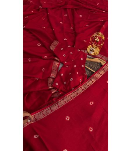 DB66 Beautiful Soft Mulmul Cotton Bandhani Printed Celebrity Inspired Sarees.