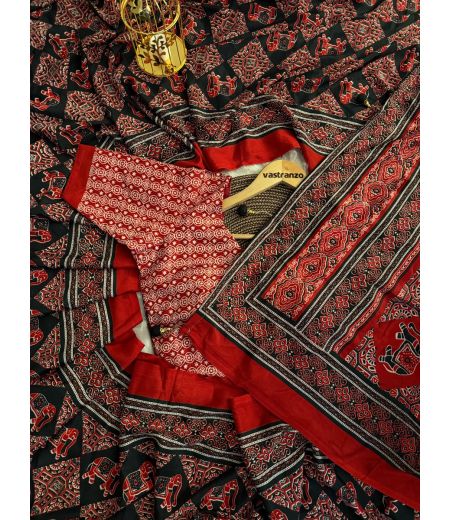 DB64 Beautiful Soft Satin Crape Silk Ajrakh Printed Celebrity Inspired Sarees.1
