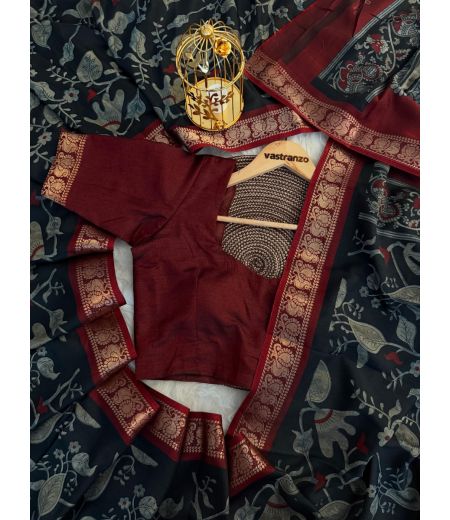 DB55 Beautiful Soft Dola Silk Mangalagiri Printed Celebrity Inspired Saree.(Blouse Unstitched)