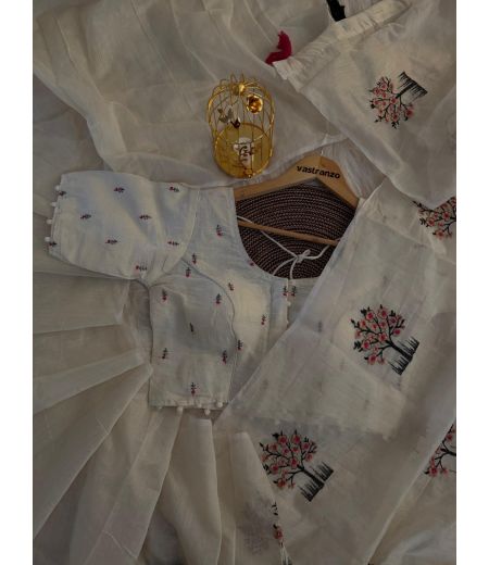 DB54 Beautiful Soft Chanderi Silk Embroidery Work Celebrity Inspired Saree with Designer Stitched Blouse.