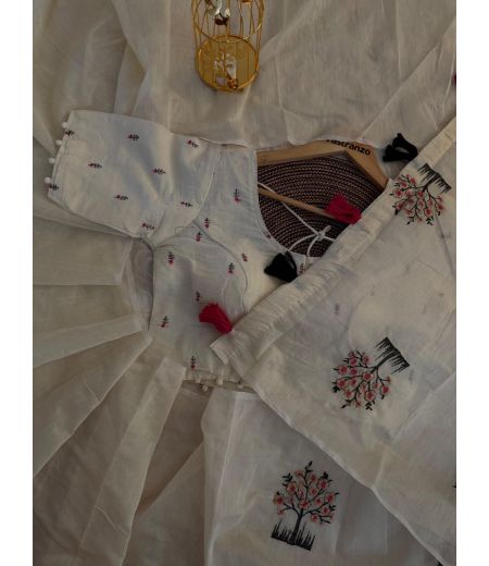 DB54 Beautiful Soft Chanderi Silk Embroidery Work Celebrity Inspired Saree with Designer Stitched Blouse.