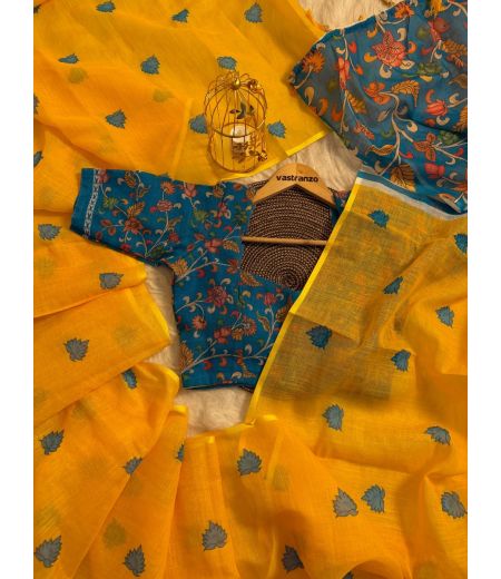 DB50 Beautiful Soft Handloom Linen Kalamkari Digital Printed Saree.(Blouse Unstitched)