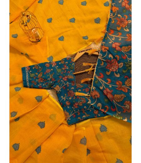 DB50 Beautiful Soft Handloom Linen Kalamkari Digital Printed Saree.(Blouse Unstitched)