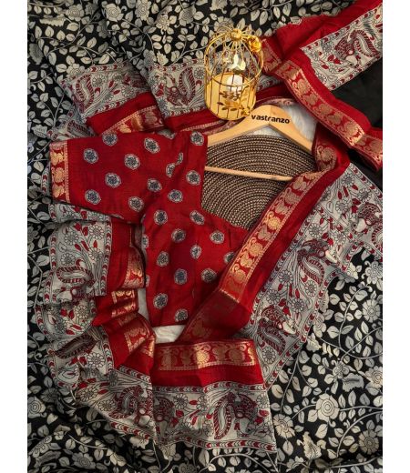 DB51 Beautiful  Soft Mangalkari Viscose Silk Kalamkari Printed  Saree.