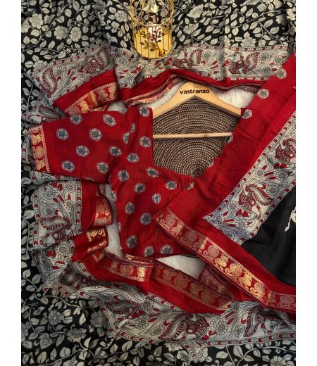 DB51 Beautiful  Soft Mangalkari Viscose Silk Kalamkari Printed  Saree.