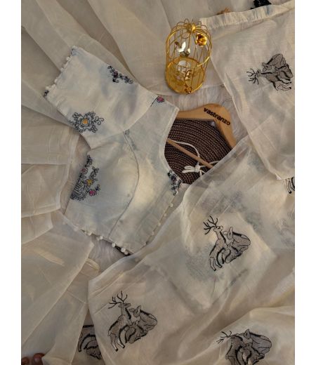 DB48 Beautiful Soft Chanderi Silk Embroidery Work Celebrity Inspired Sarees with Designer Stitched Blouse.