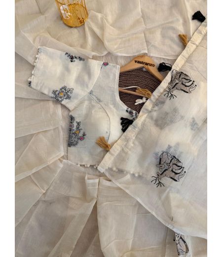 DB48 Beautiful Soft Chanderi Silk Embroidery Work Celebrity Inspired Sarees with Designer Stitched Blouse.