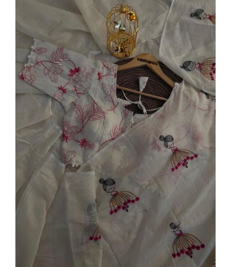 DB40 Beautiful Soft Chanderi Silk Embroidery Work Celebrity Inspired Saree with Designer Stitched Blouse.