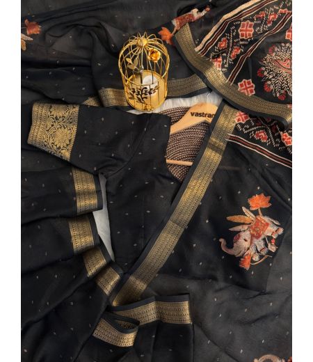 DB35 Beautiful Soft Georgette Elegant Printed Zari Weaving Celebrity Inspired Saree.(Blouse Unstitched)